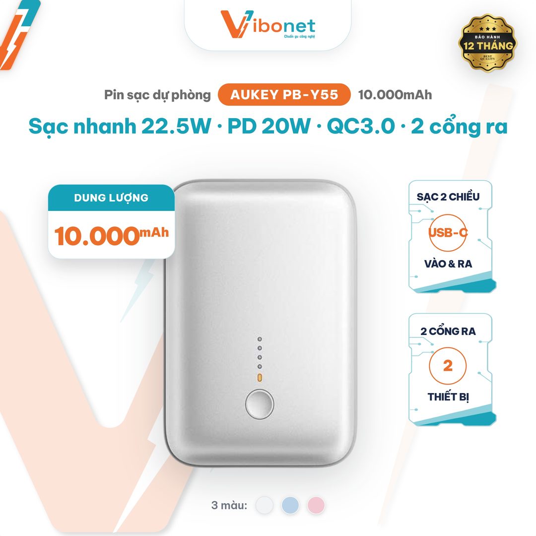 Pin dự phòng Aukey PB-Y55 10.000mAh 20W PD/QC3.0